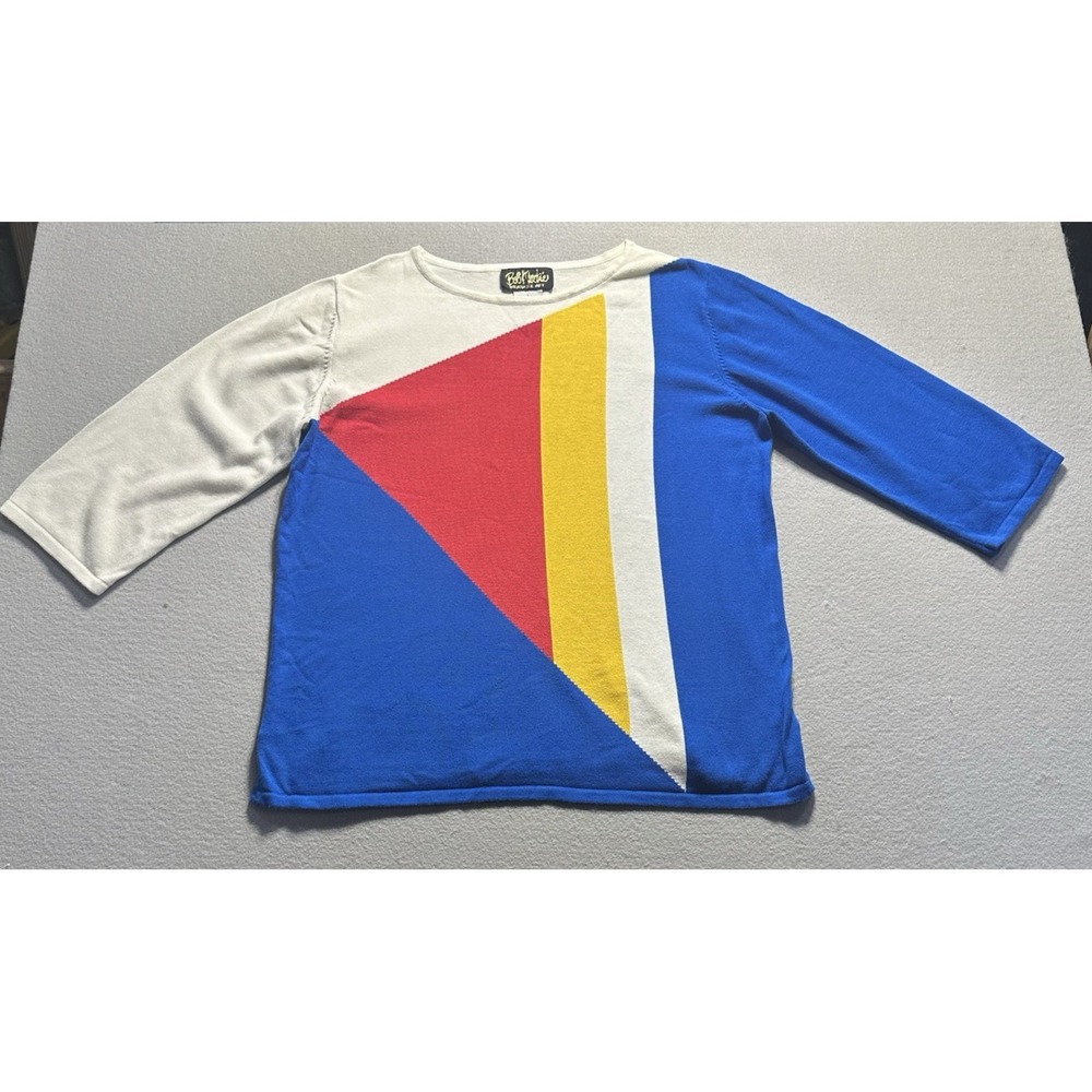 Bob Mackie Wearable Art Colorblock Sweater Geometric Blue Red White